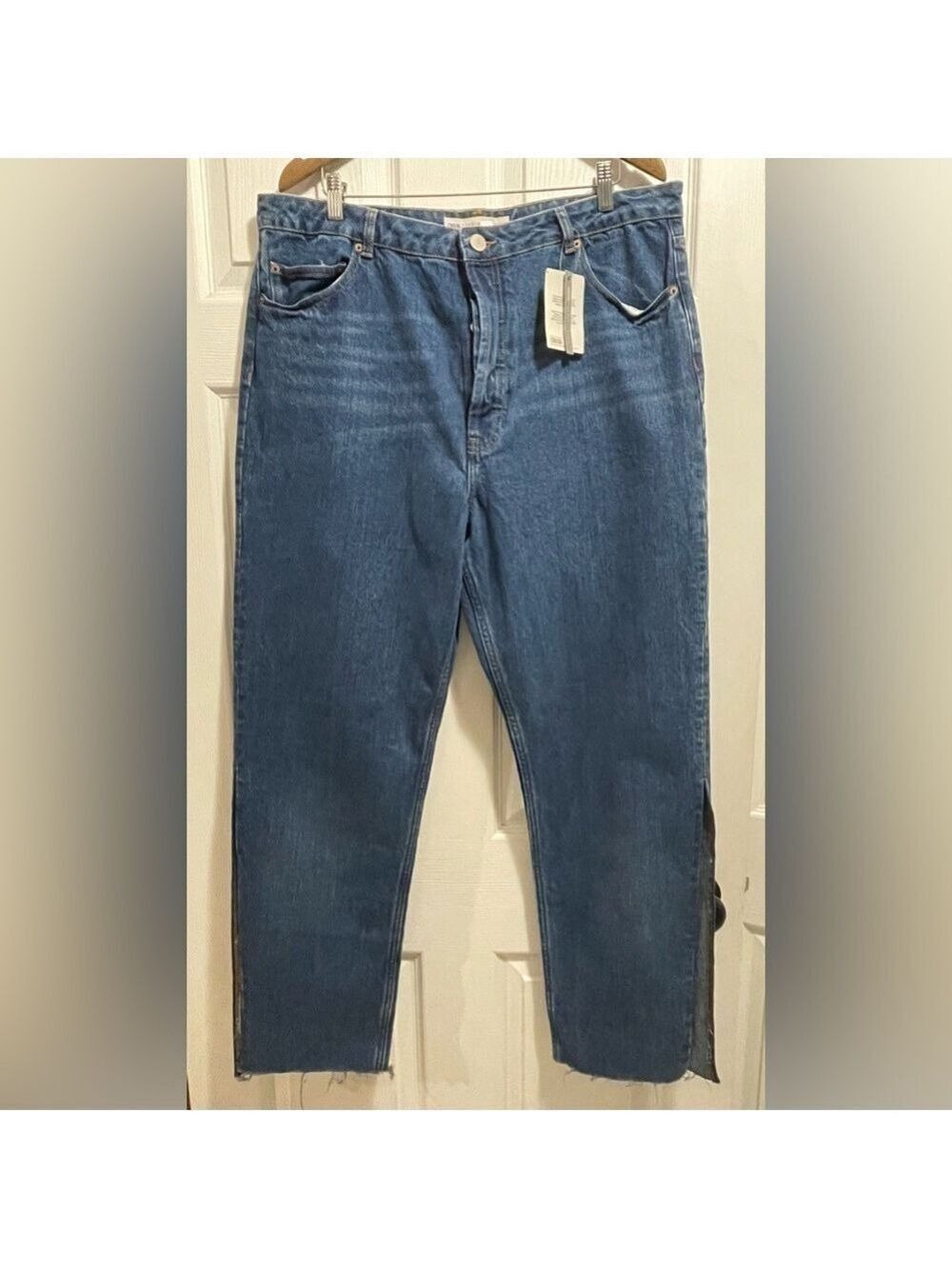 NWT ASOS Denim Split Raw Hem Rebel Tall Jeans Wide Leg High Rise Size 36 / 18
